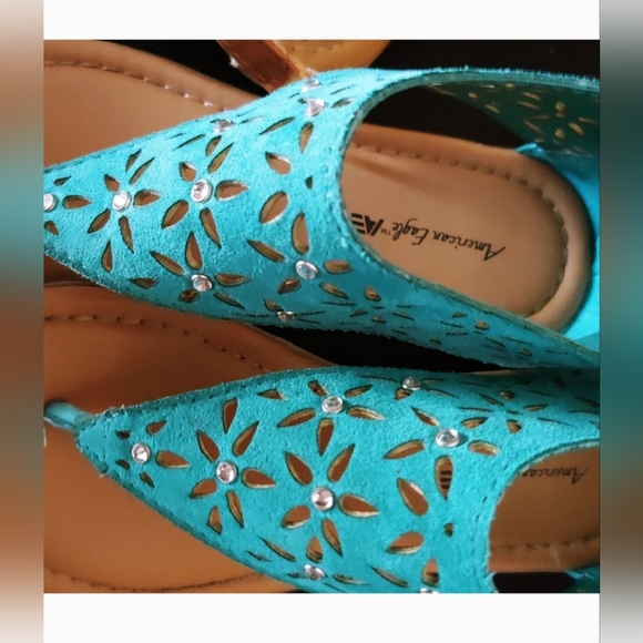 Girls Sandals American Eagle AE Cage Blue Hooded Flat Zipper Shoes-size 12 - Picture 2 of 12